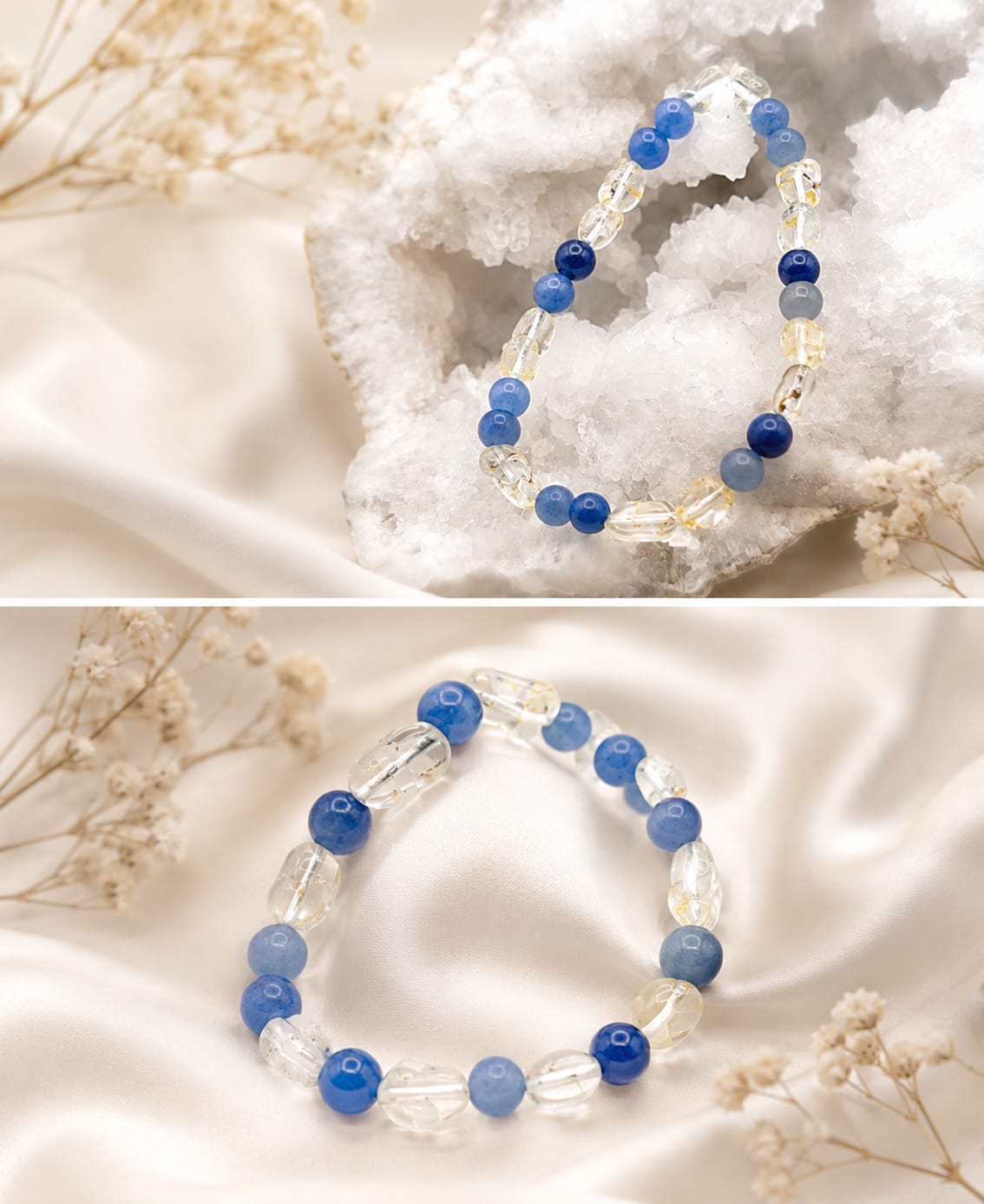 Conjunto de Collar y Pulsera de Topacio Natural y Aventurina Azul