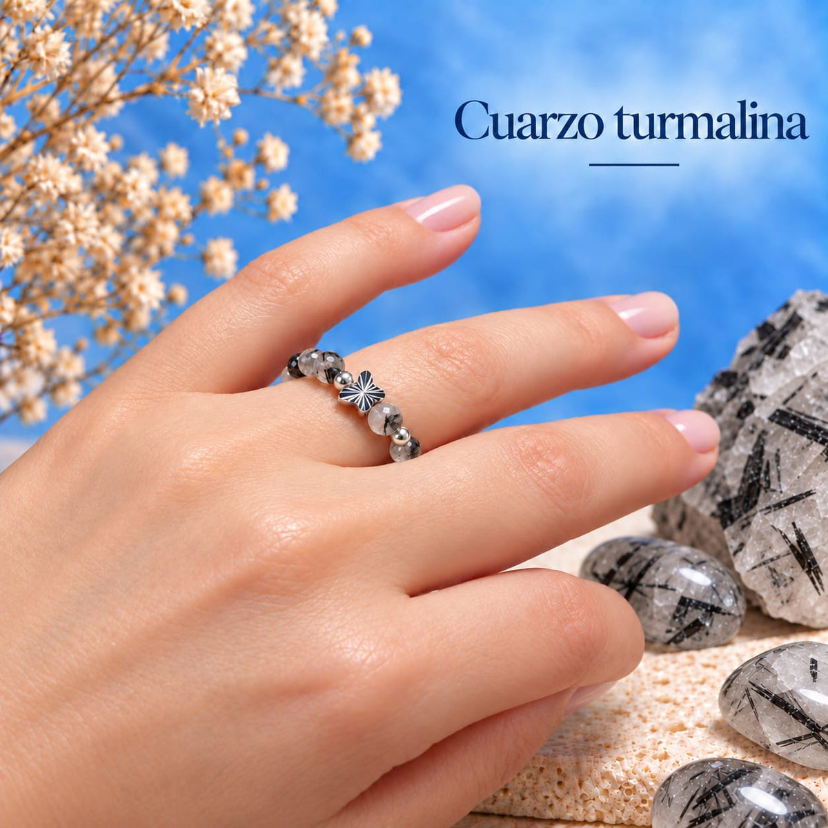 Anillo de Cuarzo y Turmalina Facetados