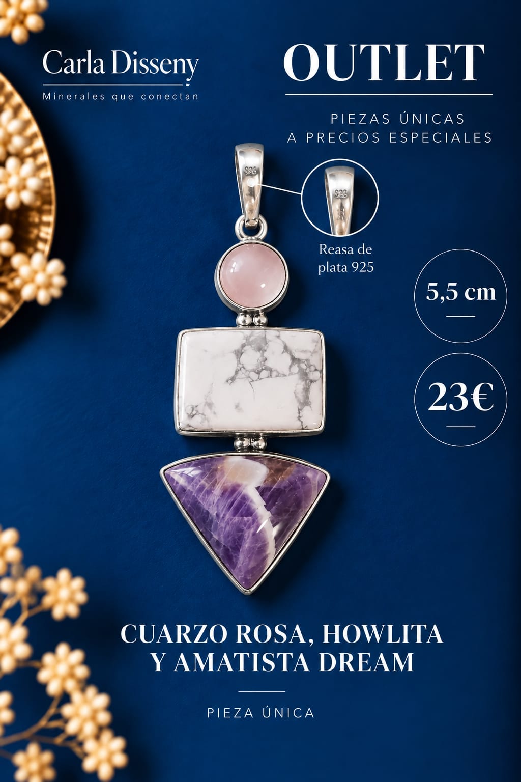 Colgante de Ágata Rosa, Howlita y Amatista