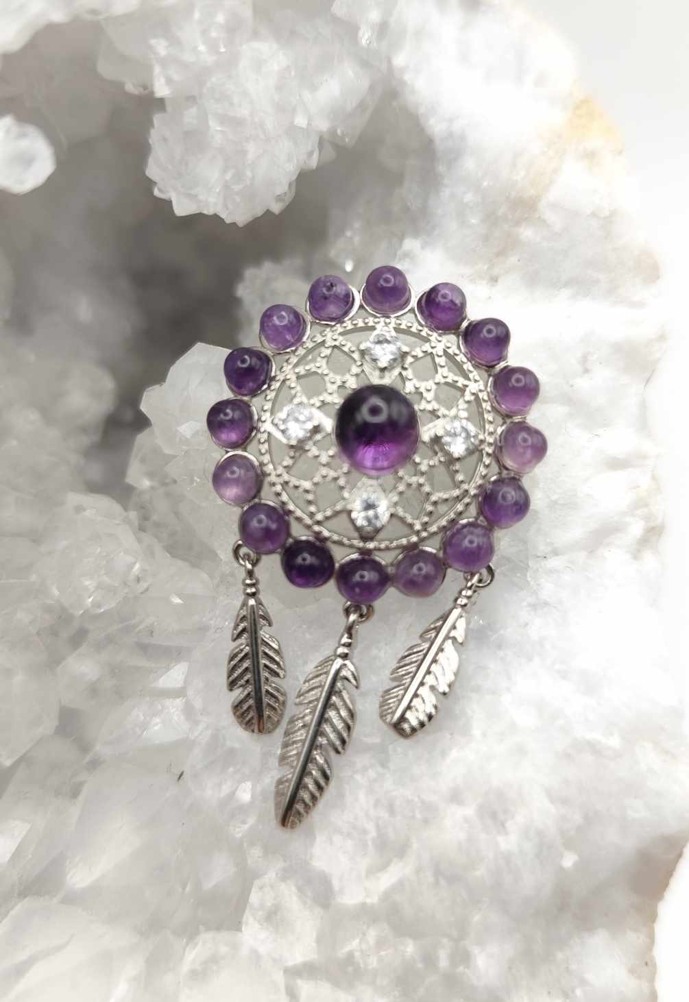 Colgante de Amatista con 3 plumas