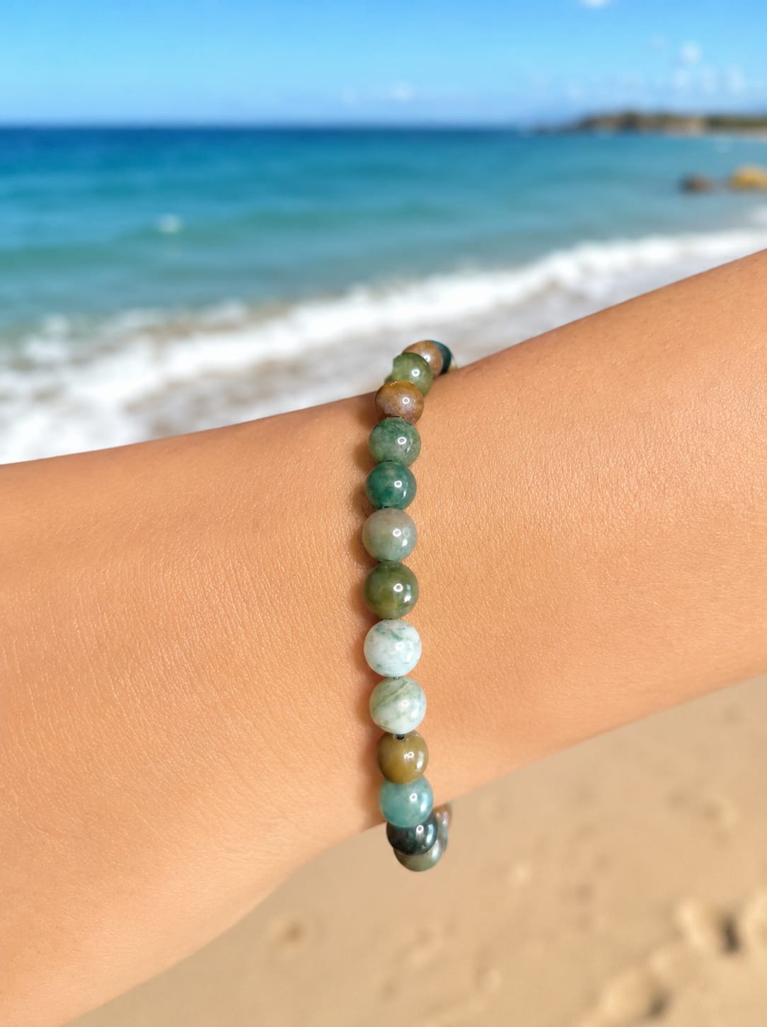Conjunto de Collar y Pulsera de Ágata Musgo con Nudo de Prehnita