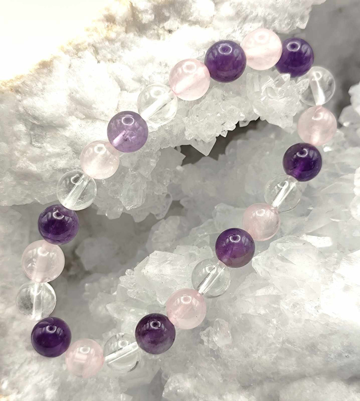 Quartz, Rose Quartz, and Amethyst Bracelet