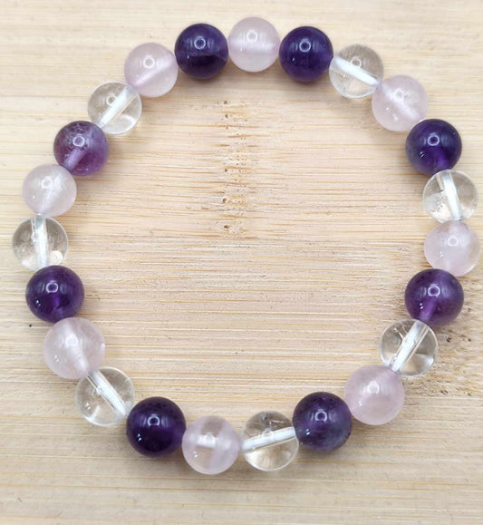 Bracelet en quartz, quartz rose et améthyste