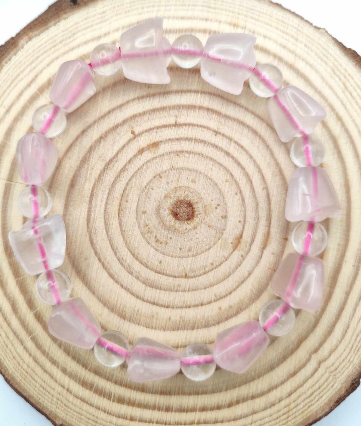 Pulsera de Cuarzo Rosa Forma Bolso