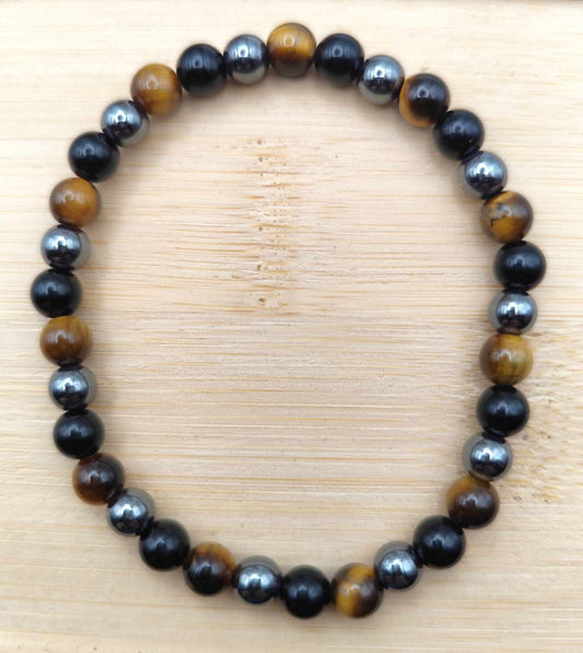 Tiger's Eye + Hematite + Black Obsidian Bracelet - Triple Protection