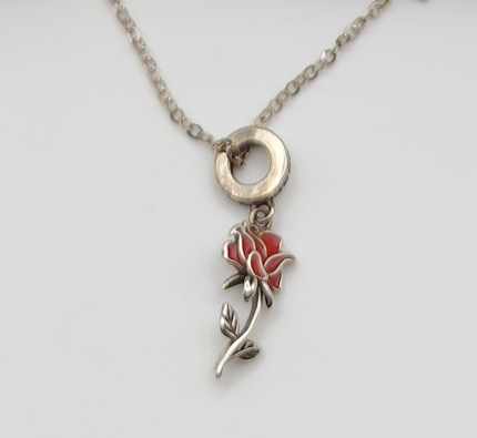 Collar Acero con Dije de Rosa de plata