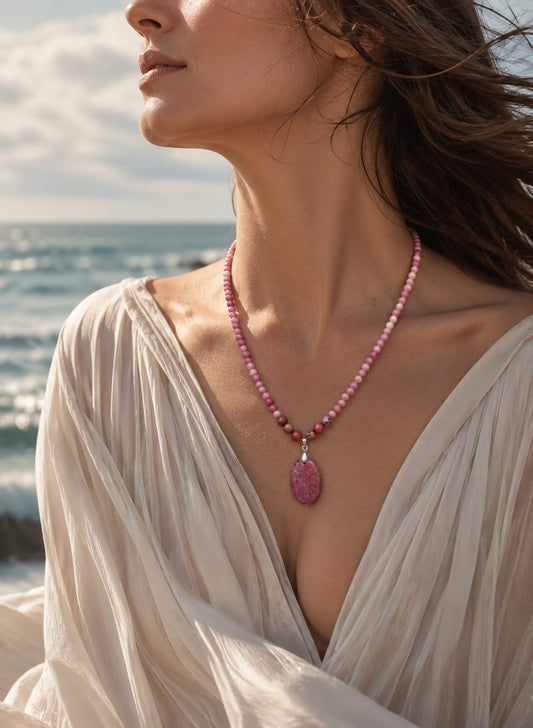 Collar de Rodonita con Colgante de Rodonita