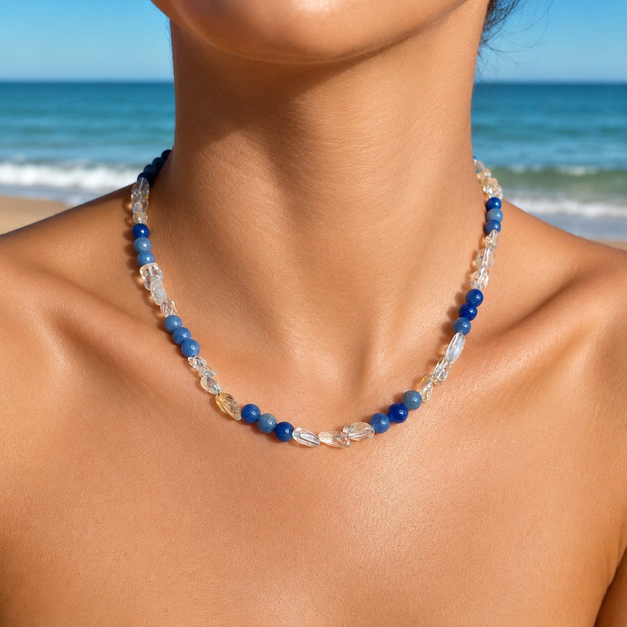 Conjunto de Collar y Pulsera de Topacio Natural y Aventurina Azul