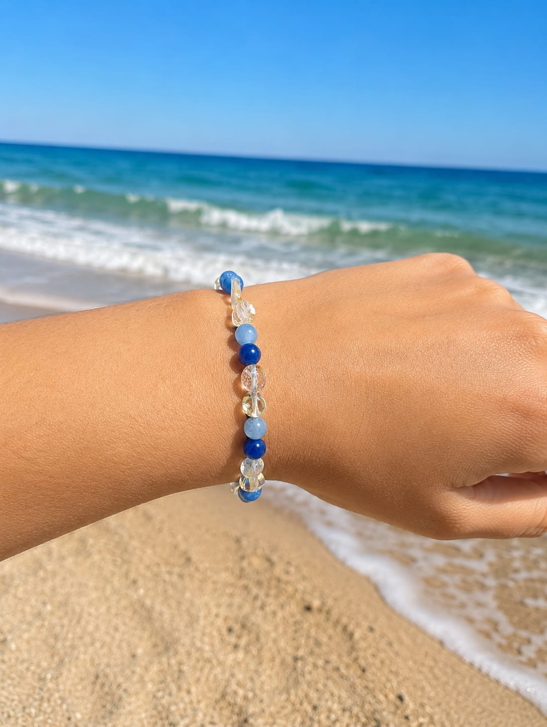 Conjunto de Collar y Pulsera de Topacio Natural y Aventurina Azul