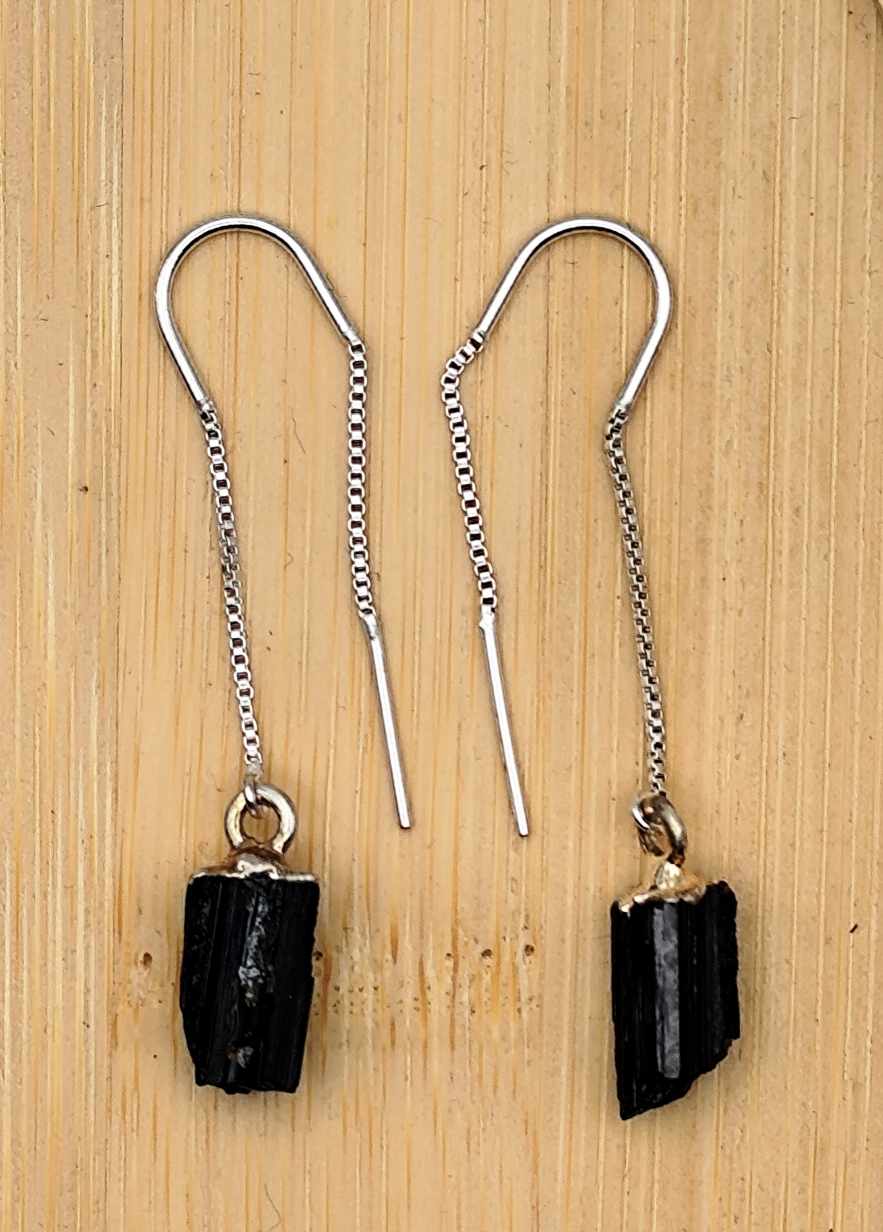 Conjunto de Colgalte y Pendientes Largos de Turmalina Negra