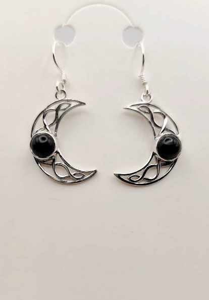 Pendientes de Obsidiana de Media Luna en plata