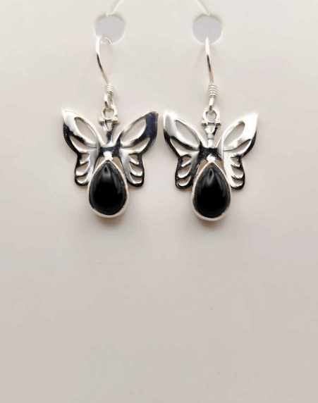 Pendientes de Obsidiana de plata con Mariposa