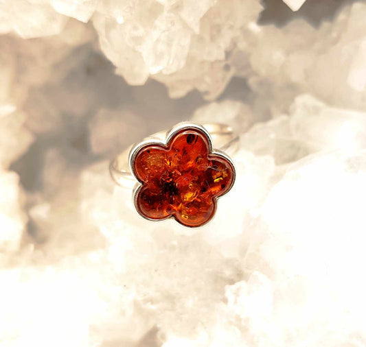 Anillo de Ambar Flor de plata