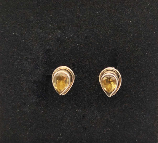Pendientes de Botón de Citrino de plata