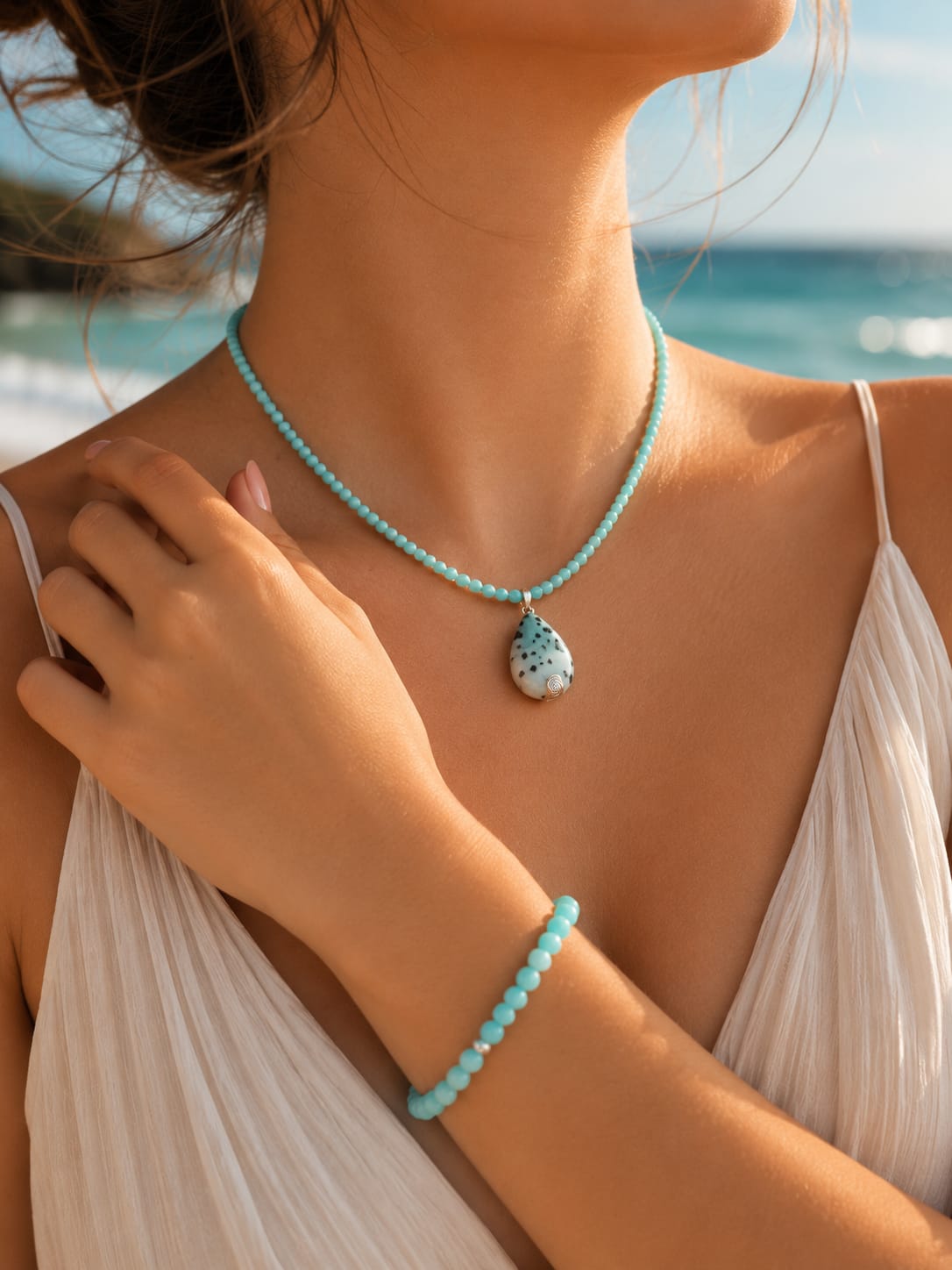 Conjunto de Collar con Colgante y Pulsera de Amazonita