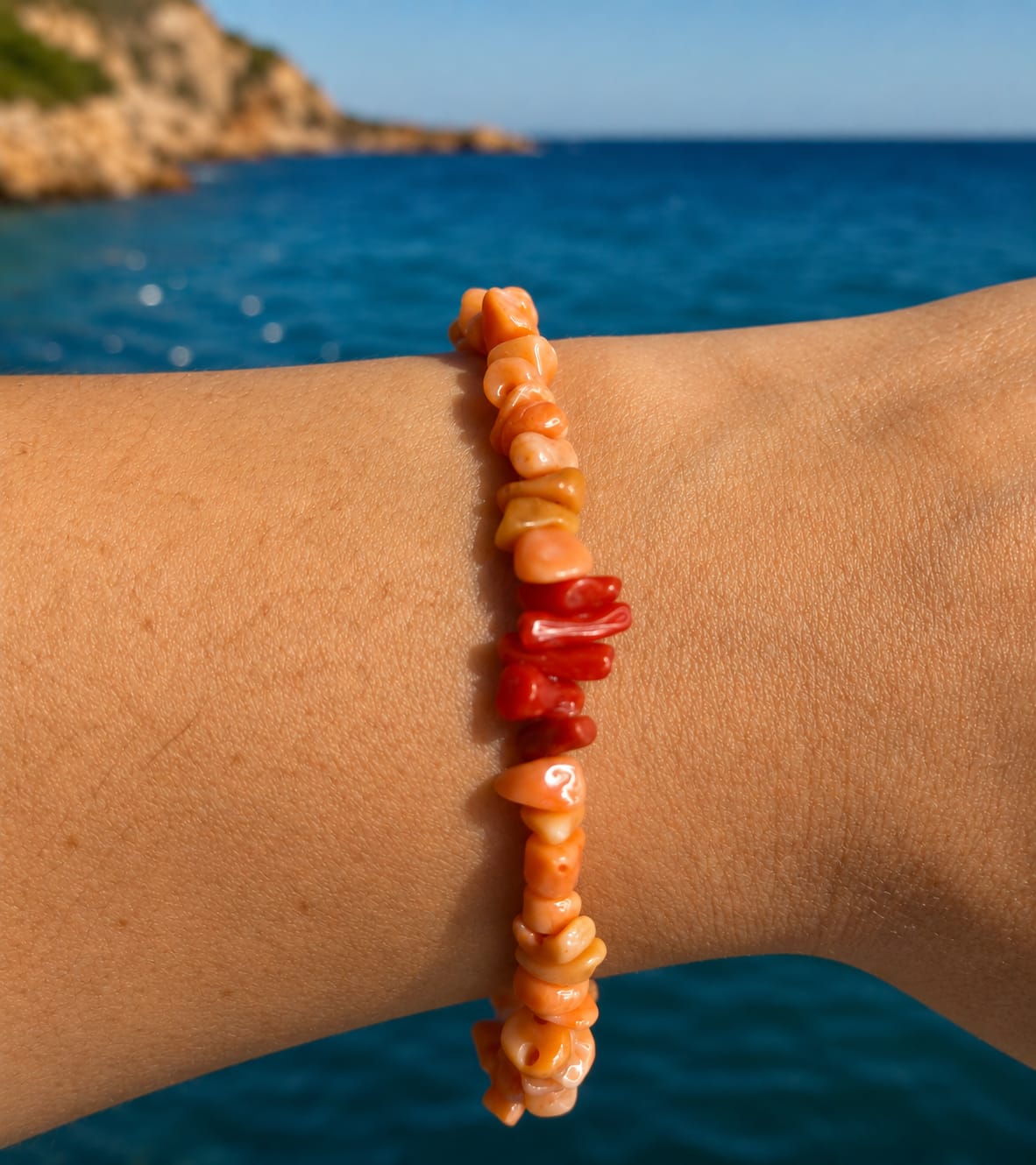 Conjunto de Collar y Pulsera de Coral Naranja con Bolas de Jade