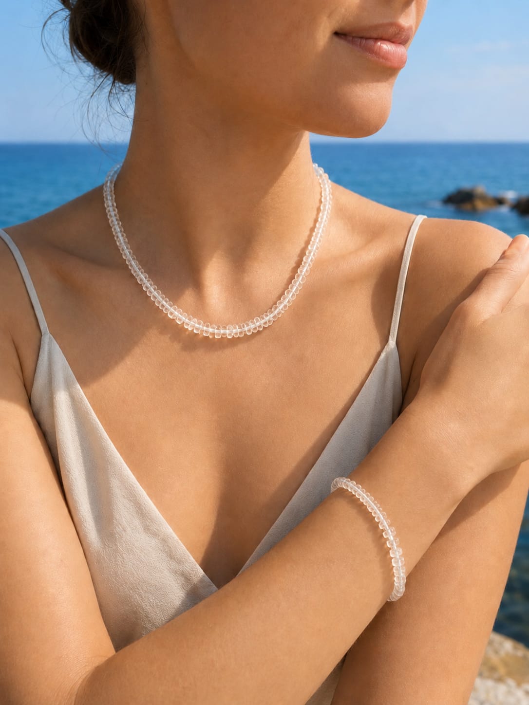 Conjunto de Collar y Pulsera de Cuarzo Disco