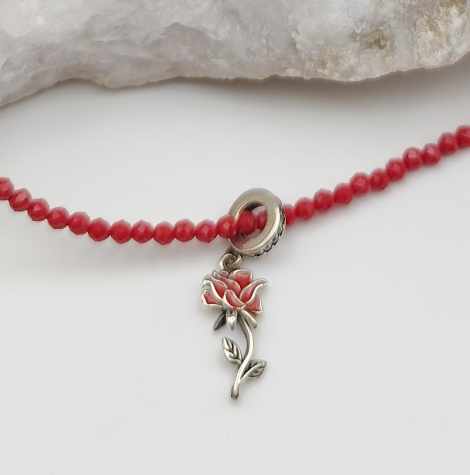 Collar de Cristal Facetado + Dije de Rosa de plata