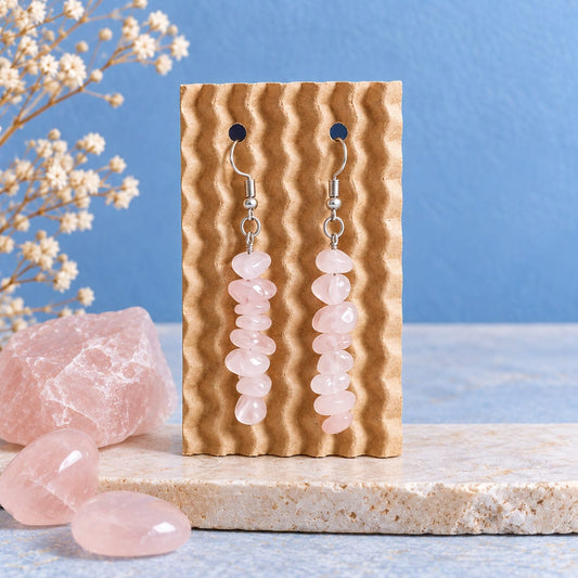 Pendientes de Cuarzo Rosa Chip