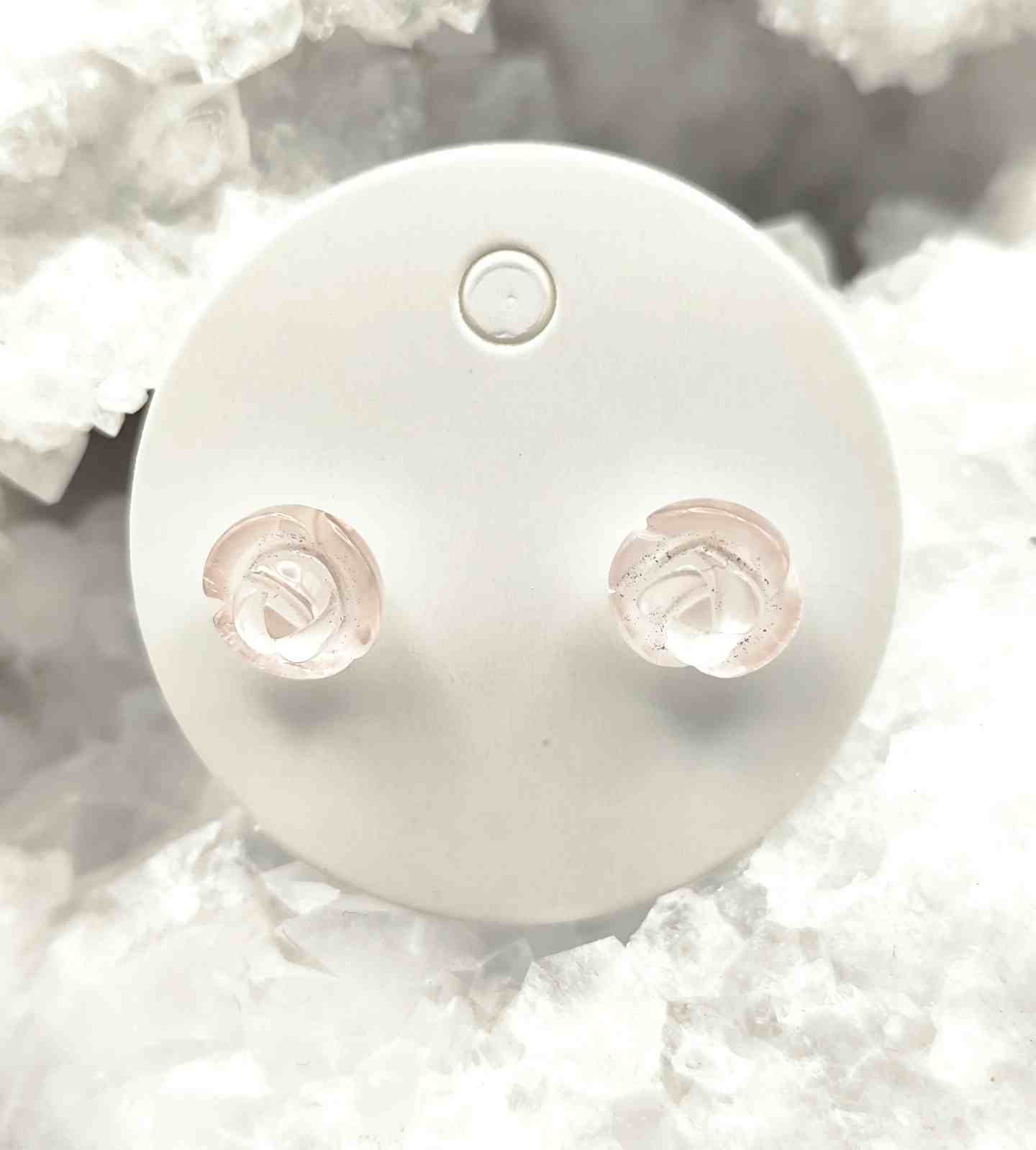 Pendientes de Cuarzo Rosa en forma de rosa