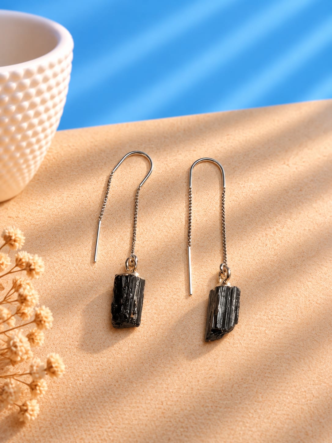 Pendientes de Turmalina Negra Largos