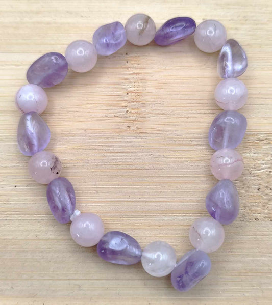 Bracelet en améthyste lavande et quartz rose