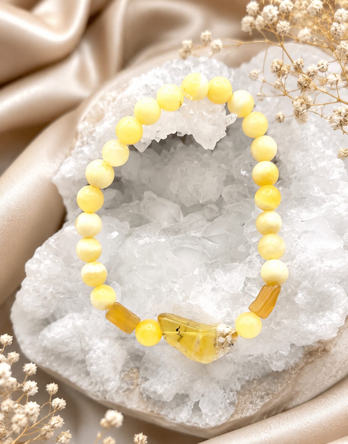 Pulsera de Calcita y Ópalo Amarillo
