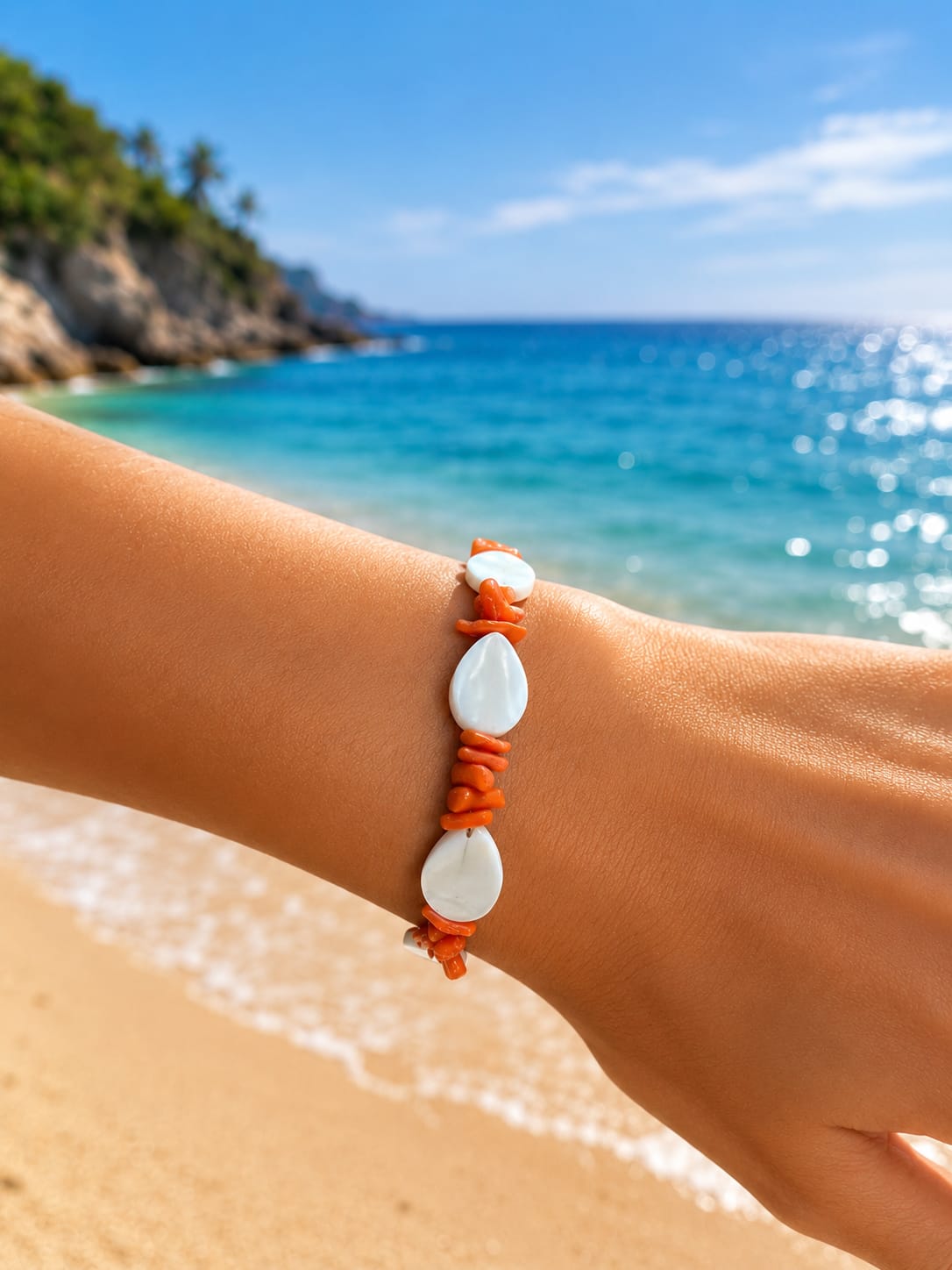 Pulsera de Coral con Lagrimas de Nácar