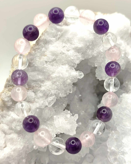 Bracelet en quartz, quartz rose et améthyste