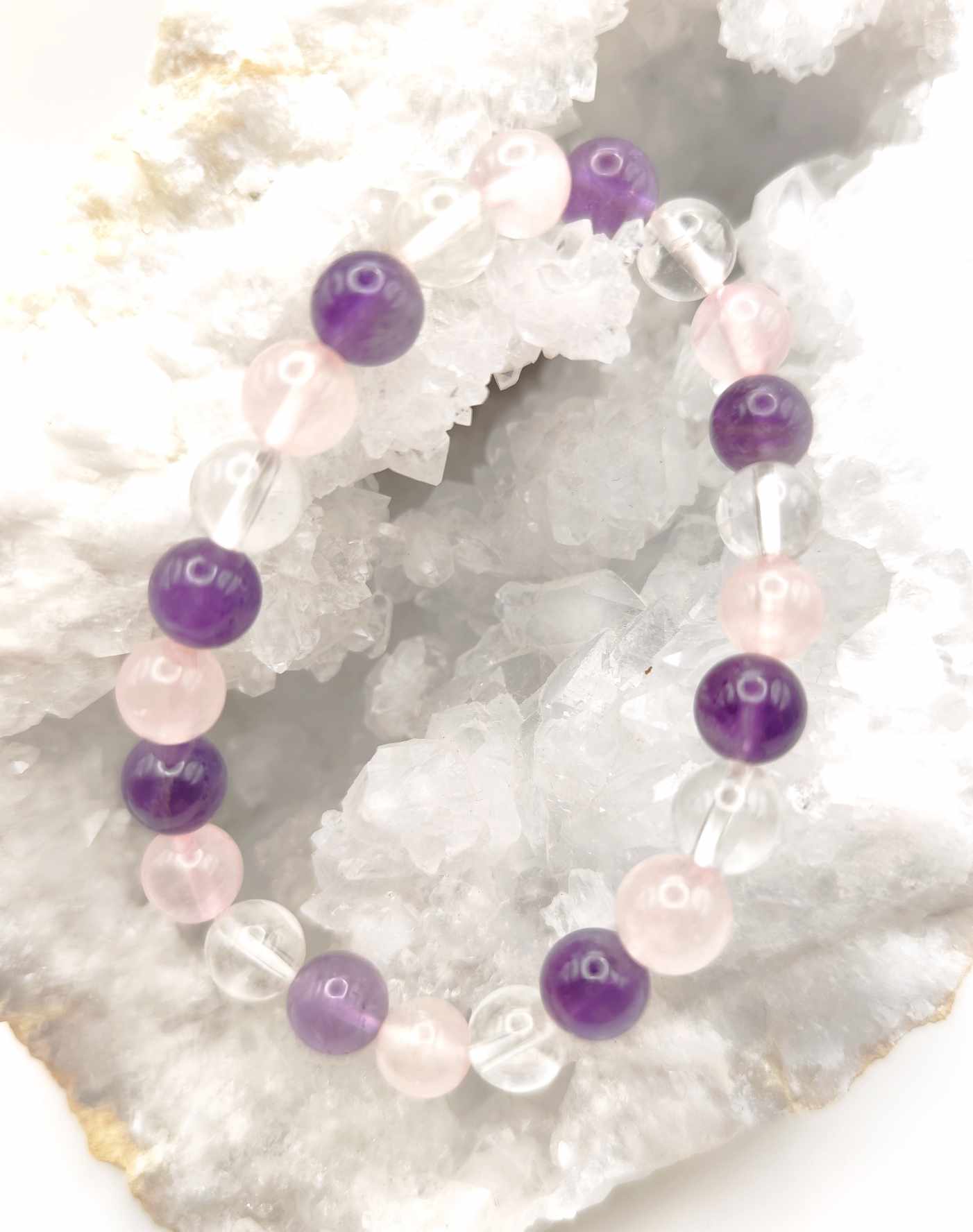 Pulsera de Cuarzo con Cuarzo Rosa con Amatista