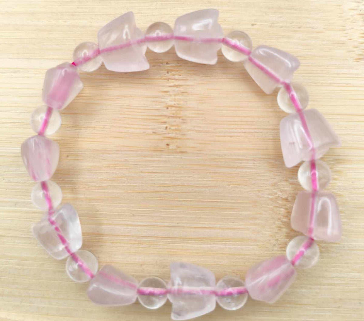 Pulsera de Cuarzo Rosa Forma Bolso