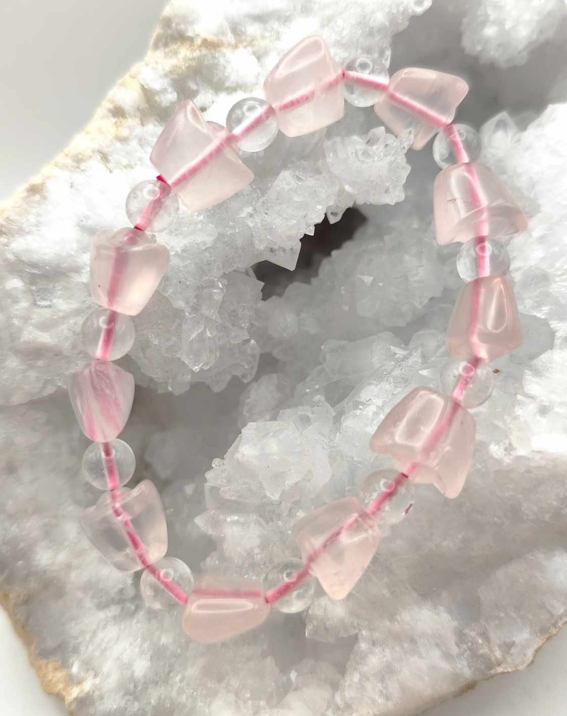 Pulsera de Cuarzo Rosa Forma Bolso