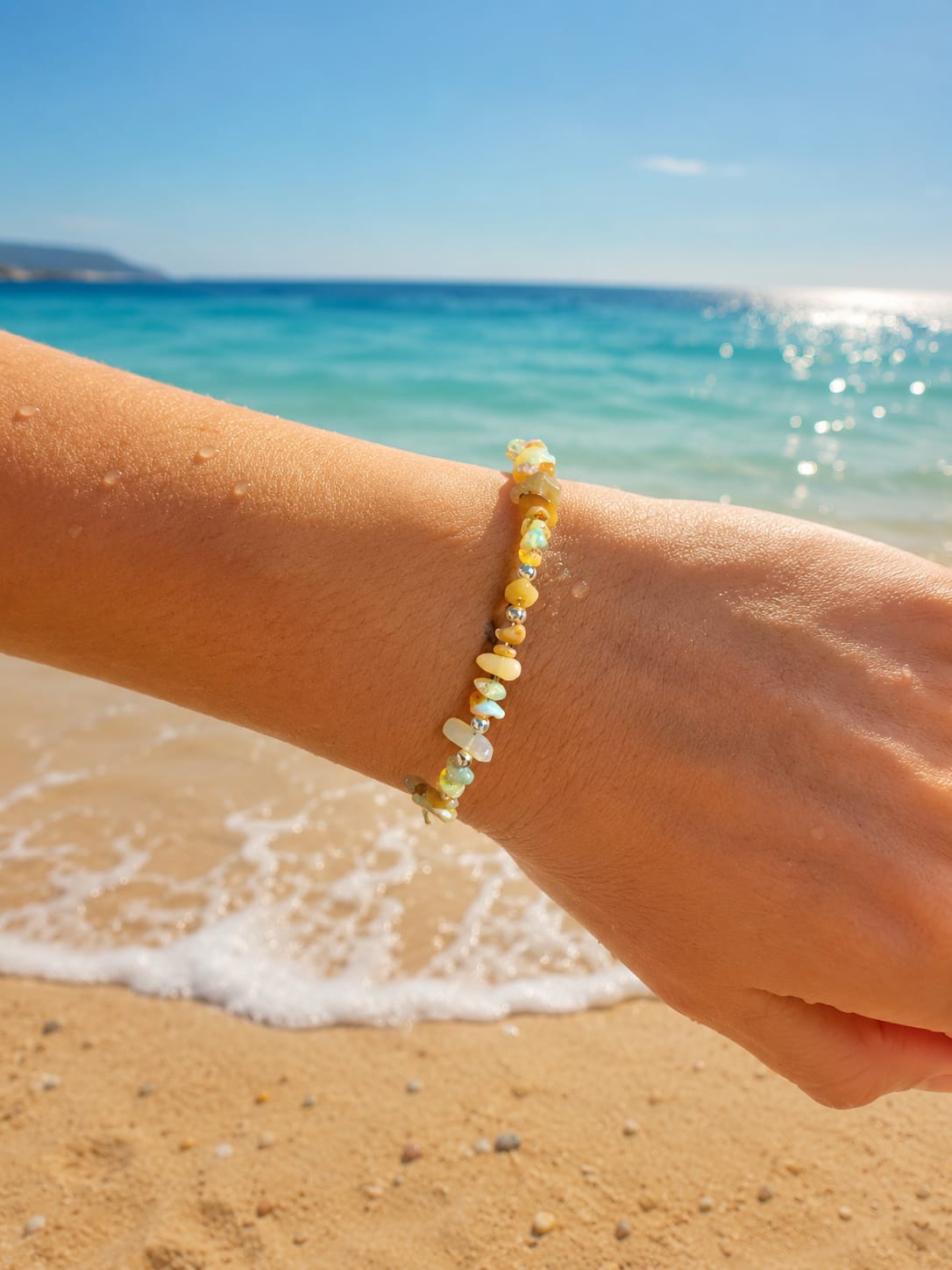 Pulsera de Ópalo con Bolitas de Plata