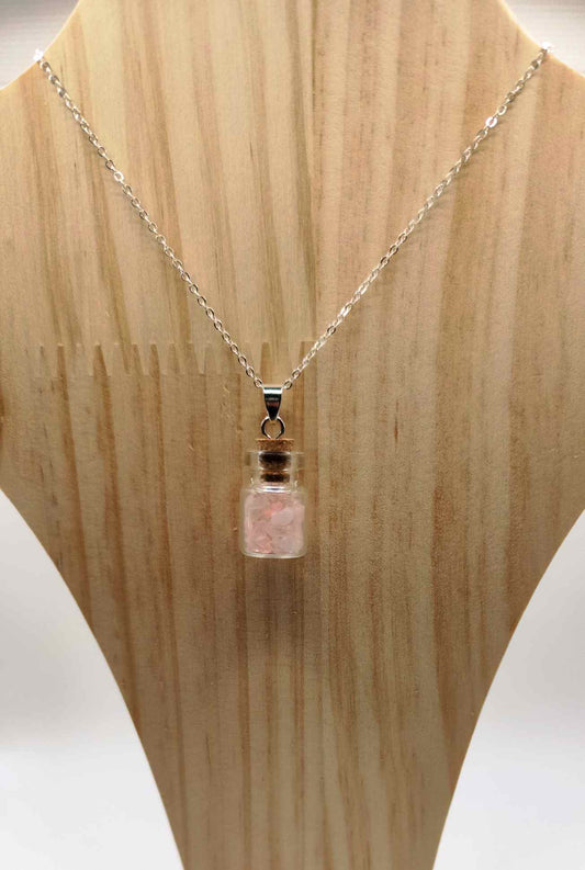 Collar Botellita Cuarzo Rosa